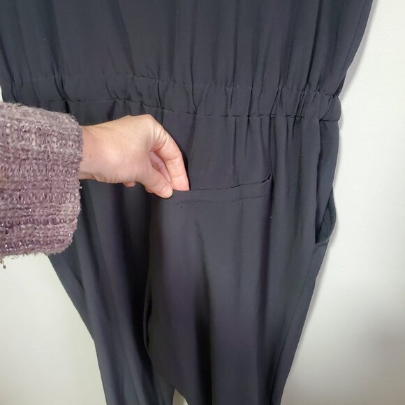 PRANA Railay Jumpsuit Tie Waist Zip Neck Stretch Relaxed Fit Black Women's Large - Picture 9 of 16